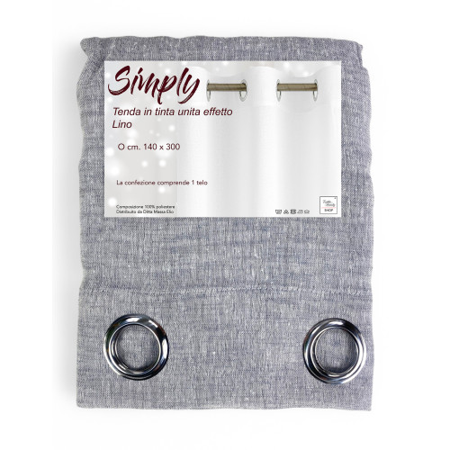 Tenda Simply Effetto Lino 140x300 cm Grigio - Tinta Unita Semitrasparente - Poliestere con Anelli - Stile Moderno